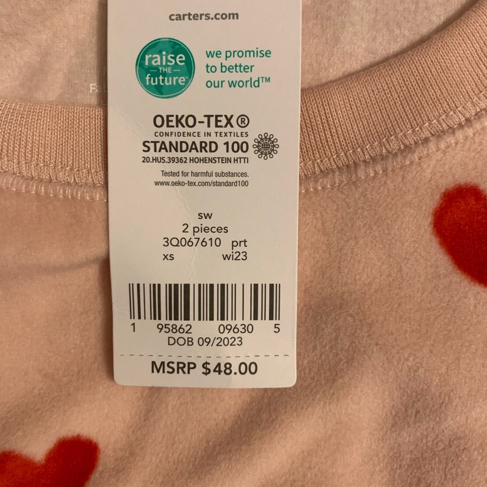 Carter's Women’s Pink Pajama Set with Red Hearts XS - Picture 4 of 6